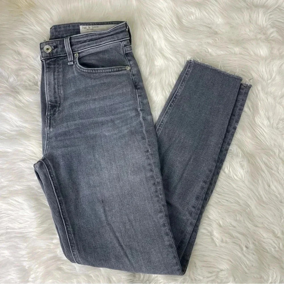 Rag & Bone Gray Nina High Rise Skinny Jeans Raw Hem Size 26 - Picture 7 of 11